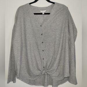 Time and Tru Gray V-Neck Cardigan with Knot Detail